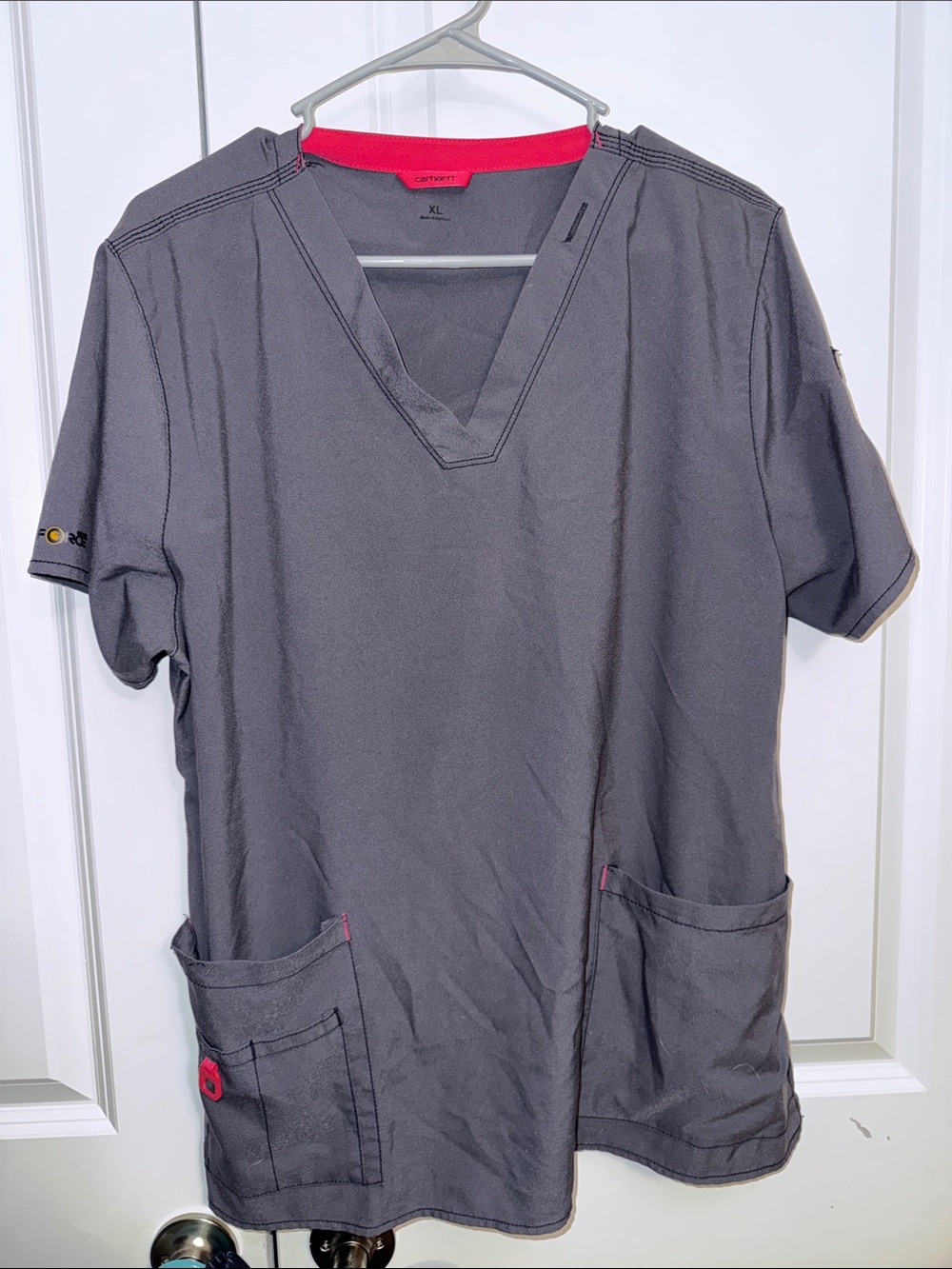 Carhartt Men's Gray Scrub Top with Pink Accent